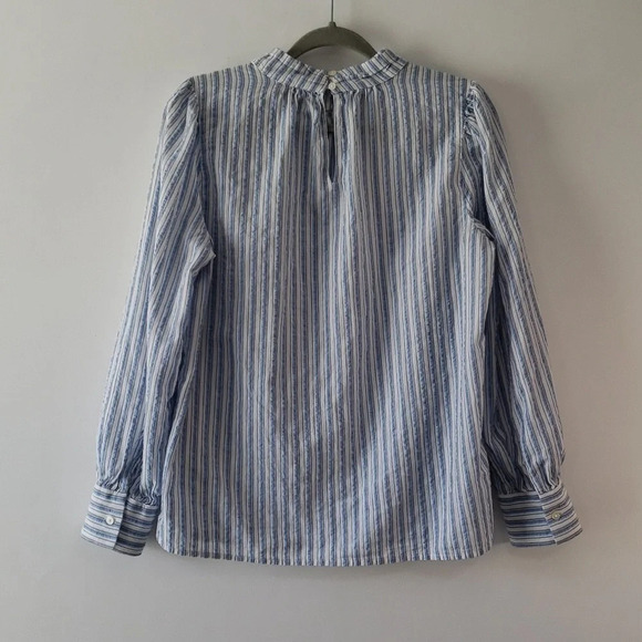 Loft Blouse Blue White Stripes Women  Long Sleeve Cottage Prairie Minimalist Lg - Picture 6 of 13